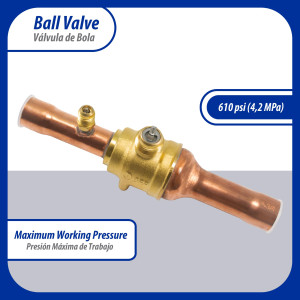 Appli Parts APBV-034 Valvula de Cierre 3/4 pulg tipo Bola de conexion soldable con puerto de servicio SAE de 1/4 de pulg presion maxima de trabajo 610 psi temperaturas de -30 C a 120 C longitud total 180 mm Appli Parts APBV-034 Valvula de Cierre 3/4 pulg tipo Bola de conexion soldable con puerto de servicio SAE de 1/4 de pulg presion maxima de trabajo 610 psi temperaturas de -30 C a 120 C longitud total 180 mm