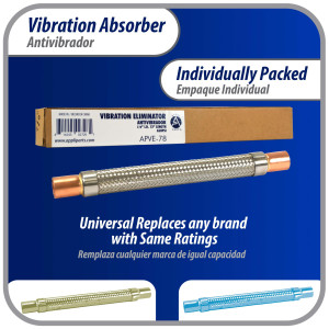 Appli Parts APVE-78 Antivibrador 7/8 pulg Soldable Eliminador de Vibracion 29cm Largo 450psi presion maxima de trabajo y 3.265psi presion de rotura Appli Parts APVE-78 Antivibrador 7/8 pulg Soldable Eliminador de Vibracion 29cm Largo 450psi presion maxima de trabajo y 3.265psi presion de rotura