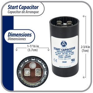 Appli Parts CON-88-250 Capacitor de Arranque 80-108 MFD (microfaradios) uF, 250 VAC. Universal para Motores Electricos, condensador de arranque de 3.7 cm de Diametro, 7 cm de Alto