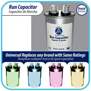 Appli Parts Condensador Capacitor de Marcha 12 Mfd uF (microfaradios) 370VAC o 450VAC CBB65 Universal Aire acondicionado y otras aplicaciones Redondo UL E476928 7.5cm Alto 3.7cm Ancho CON-12-450 Appli Parts Condensador Capacitor de Marcha 12 Mfd uF (microfaradios) 370VAC o 450VAC CBB65 Universal Aire acondicionado y otras aplicaciones Redondo UL E476928 7.5cm Alto 3.7cm Ancho CON-12-450