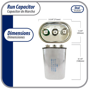Appli Parts Condensador Capacitor de Marcha 20+5 Mfd uF (microfaradios) 370VAC CBB65 Universal Aire acondicionado y otras aplicaciones Ovalado UL E476928 CON-20/5-370 Appli Parts Condensador Capacitor de Marcha 20+5 Mfd uF (microfaradios) 370VAC CBB65 Universal Aire acondicionado y otras aplicaciones Ovalado UL E476928 CON-20/5-370