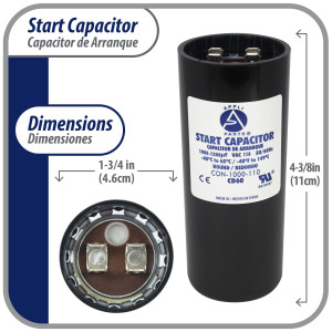 Appli Parts Condensador Capacitor Arranque 1000-1200 Mfd (microfaradios) uF 110-125 VAC remplazo universal para motores electricos de distintas aplicaciones 4.6cm Diametro 11cm Alto CON-1000-110
 Appli Parts Condensador Capacitor Arranque 1000-1200 Mfd (microfaradios) uF 110-125 VAC remplazo universal para motores electricos de distintas aplicaciones 4.6cm Diametro 11cm Alto CON-1000-110
