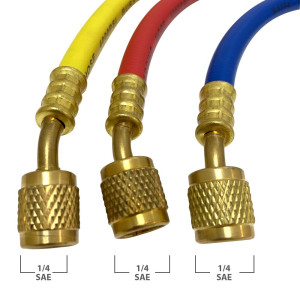 Appli Parts APMB-A3B36S Manometro R134,R22,R404,R410 1/4 pulg SAE, Escala Presion psi, Escala Temperatura Fahrenheit, Cuerpo de Laton con Visor, Adaptor 5/16 SAE a 1/4 SAE y Juego de Mangueras 90cm 1/4 SAE Appli Parts APMB-A3B36S Manometro R134,R22,R404,R410 1/4 pulg SAE, Escala Presion psi, Escala Temperatura Fahrenheit, Cuerpo de Laton con Visor, Adaptor 5/16 SAE a 1/4 SAE y Juego de Mangueras 90cm 1/4 SAE