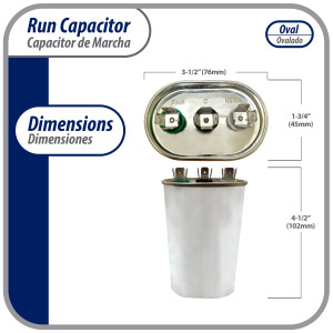 Appli Parts Condensador Capacitor de Marcha 60+5 Mfd uF (microfaradios) 370VAC CBB65 Universal Aire acondicionado y otras aplicaciones Ovalado UL E476928 7.6cm Ancho 4.5cm Prof 10.2cm Alto CON-60/5-370