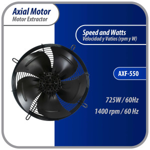 Appli Parts AXF-550 Extractor Axial 550 mm (21-5/8 pulg) 220 V, 1 ph, 60 Hz, 725W 1400 rpm, Rango Temperatura -30 C a 60 C, incluye aspa y base tipo jaula Appli Parts AXF-550 Extractor Axial 550 mm (21-5/8 pulg) 220 V, 1 ph, 60 Hz, 725W 1400 rpm, Rango Temperatura -30 C a 60 C, incluye aspa y base tipo jaula