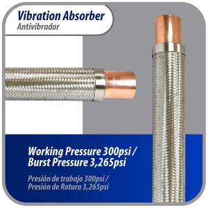 Appli Parts APVE-258 Antivibrador 2-5/8 pulg Soldable Eliminador de Vibracion 61cm Largo 300psi presion maxima de trabajo y 3.265psi presion de rotura Appli Parts APVE-258 Antivibrador 2-5/8 pulg Soldable Eliminador de Vibracion 61cm Largo 300psi presion maxima de trabajo y 3.265psi presion de rotura
