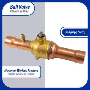 Appli Parts APBV-138 Valvula de Cierre 1-3/8 pulg tipo Bola de conexion soldable con puerto de servicio SAE de 1/4 de pulg presion maxima de trabajo 610 psi temperaturas de -30 C a 120 C longitud total 256 mm Appli Parts APBV-138 Valvula de Cierre 1-3/8 pulg tipo Bola de conexion soldable con puerto de servicio SAE de 1/4 de pulg presion maxima de trabajo 610 psi temperaturas de -30 C a 120 C longitud total 256 mm