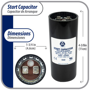 Appli Parts Condensador Capacitor Arranque 708-850 Mfd (microfaradios) uF 250 VAC remplazo universal para motores electricos de distintas aplicaciones 4.6cm Diametro 11cm Alto CON-708-250
 Appli Parts Condensador Capacitor Arranque 708-850 Mfd (microfaradios) uF 250 VAC remplazo universal para motores electricos de distintas aplicaciones 4.6cm Diametro 11cm Alto CON-708-250