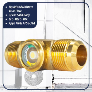 Appli Parts APSG-34A Visor de Liquido 3/4 pulg Flare e Indicador de Humedad con conexiones Rosca con cuerpo solido para Sistemas de Refrigeracion y Aire Acondicionado compatible con refrigerantes CFC, HCFC, HFC Appli Parts APSG-34A Visor de Liquido 3/4 pulg Flare e Indicador de Humedad con conexiones Rosca con cuerpo solido para Sistemas de Refrigeracion y Aire Acondicionado compatible con refrigerantes CFC, HCFC, HFC