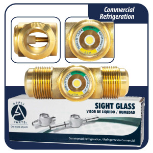 Appli Parts APSG-34A Visor de Liquido 3/4 pulg Flare e Indicador de Humedad con conexiones Rosca con cuerpo solido para Sistemas de Refrigeracion y Aire Acondicionado compatible con refrigerantes CFC, HCFC, HFC