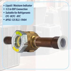 Appli Parts APSG-12S Visor de Liquido 1/2 pulg Indicador de Humedad con conexiones Soldable con cuerpo extraible para Sistemas de Refrigeracion y Aire Acondicionado compatible con refrigerantes CFC, HCFC, HFC