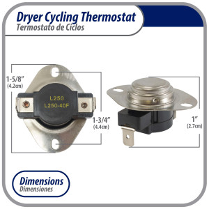 Appli Parts APDT-L250 Termico Secadora L-250-40F, limite alto Abre a 250 F, sensor interruptor de limite o termostato de 2 terminales, reemplazo para WH4X584 APDT-L250 Reemplaza 2934, 80000, 279052 286473, 298260, 299617, 339357, 339502 y otros Appli Parts APDT-L250 Termico Secadora L-250-40F, limite alto Abre a 250 F, sensor interruptor de limite o termostato de 2 terminales, reemplazo para WH4X584 APDT-L250 Reemplaza 2934, 80000, 279052 286473, 298260, 299617, 339357, 339502 y otros