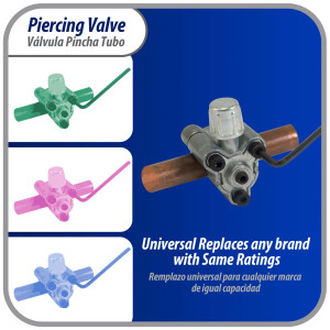 Appli Parts APT-PV310 Valvula perforadora 1/2, 5/8 pulg tipo bala con adaptadores y sello para sistemas de refrigeracion con puerto de servicio SAE de 1/4 pulg Appli Parts APT-PV310 Valvula perforadora 1/2, 5/8 pulg tipo bala con adaptadores y sello para sistemas de refrigeracion con puerto de servicio SAE de 1/4 pulg