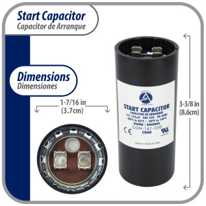 Appli Parts Condensador Capacitor Arranque 161-193 Mfd (microfaradios) uF 250 VAC remplazo universal para motores electricos de distintas aplicaciones 3.7cm Diametro 8.6cm Alto CON-161-250
 Appli Parts Condensador Capacitor Arranque 161-193 Mfd (microfaradios) uF 250 VAC remplazo universal para motores electricos de distintas aplicaciones 3.7cm Diametro 8.6cm Alto CON-161-250