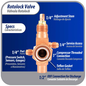 Appli Parts APRV-VA06 Valvula Rotolock V06 1 pulg x 1/2 pulg Soldable con puertos de acceso de 1/4 pulg Universal para sistemas de refrigeracion y aire acondicionado Appli Parts APRV-VA06 Valvula Rotolock V06 1 pulg x 1/2 pulg Soldable con puertos de acceso de 1/4 pulg Universal para sistemas de refrigeracion y aire acondicionado