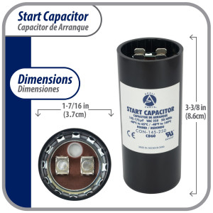 Appli Parts Condensador Capacitor Arranque 145-175 Mfd (microfaradios) uF 250 VAC remplazo universal para motores electricos de distintas aplicaciones 3.7cm Diametro 8.6cm Alto CON-145-250
 Appli Parts Condensador Capacitor Arranque 145-175 Mfd (microfaradios) uF 250 VAC remplazo universal para motores electricos de distintas aplicaciones 3.7cm Diametro 8.6cm Alto CON-145-250