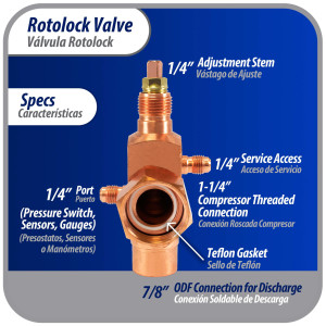 Appli Parts APRV-VA05 Valvula Rotolock V05 1-1/4 pulg x 7/8 pulg Soldable con puertos de acceso de 1/4 pulg Universal para sistemas de refrigeracion y aire acondicionado Appli Parts APRV-VA05 Valvula Rotolock V05 1-1/4 pulg x 7/8 pulg Soldable con puertos de acceso de 1/4 pulg Universal para sistemas de refrigeracion y aire acondicionado