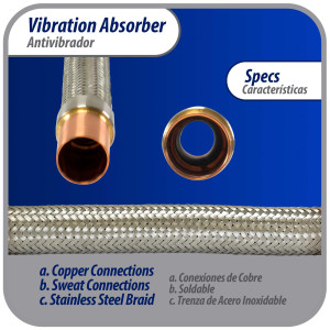 Appli Parts APVE-118 Antivibrador 1-1/8 pulg Soldable Eliminador de Vibracion 33cm Largo 450psi presion maxima de trabajo y 3.265psi presion de rotura Appli Parts APVE-118 Antivibrador 1-1/8 pulg Soldable Eliminador de Vibracion 33cm Largo 450psi presion maxima de trabajo y 3.265psi presion de rotura