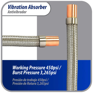 Appli Parts APVE-118 Antivibrador 1-1/8 pulg Soldable Eliminador de Vibracion 33cm Largo 450psi presion maxima de trabajo y 3.265psi presion de rotura Appli Parts APVE-118 Antivibrador 1-1/8 pulg Soldable Eliminador de Vibracion 33cm Largo 450psi presion maxima de trabajo y 3.265psi presion de rotura