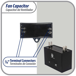 Appli Parts CAP-3.5-450 Condensador Capacitor de ventilador 3.5 mfd (microfaradios) uf 450VAC con conectores compatible con cualquier marca de igual capacitancia 4.7 Ancho, 1.8 Profundidad 3.7cm alto