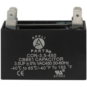 Appli Parts CAP-3.5-450 Condensador Capacitor de ventilador 3.5 mfd (microfaradios) uf 450VAC con conectores compatible con cualquier marca de igual capacitancia 4.7 Ancho, 1.8 Profundidad 3.7cm alto