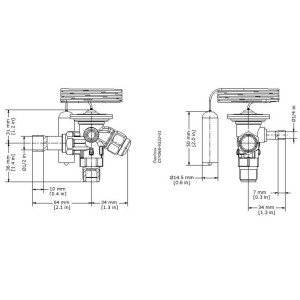 Danfoss 068Z3415 Cuerpo Valvula Expansion R404/R507, TES2, Baja Media Temperatura, Ecualizacion Externa,3/8 pulg Rosca x 1/2 pulg Soldable, -40 C a 10 C