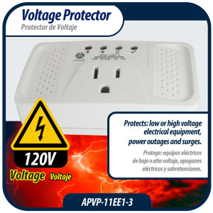 Appli Parts APVP-11EE1-3 Protector de Voltaje 120 V, 50/60 Hz, 12 A, 140 joules, para Refrigerador, actua como supresor de picos, funciona con todas las marcas de electrodomesticos Appli Parts APVP-11EE1-3 Protector de Voltaje 120 V, 50/60 Hz, 12 A, 140 joules, para Refrigerador, actua como supresor de picos, funciona con todas las marcas de electrodomesticos