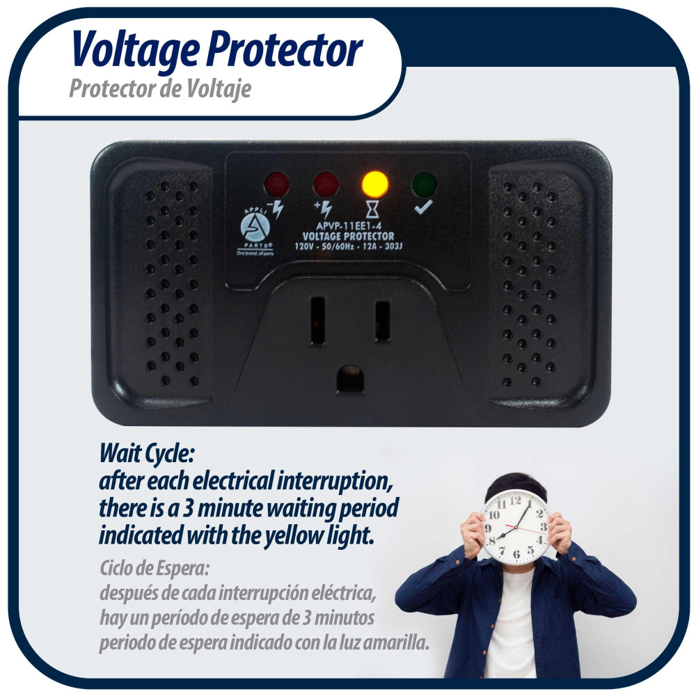 Appli Parts APVP-11EE1-4 Protector de Voltaje 120V, 50/60 Hz, 12 A, 303 joules, para Refrigerador con Tarjeta Digital, actua como supresor de picos, funciona con todas las marcas de electrodomesticos