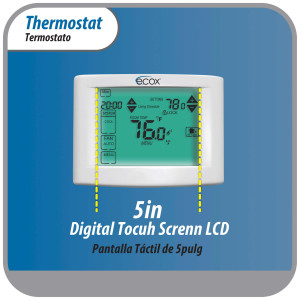 Termostato Ecox Digital pantalla tactil 12.5cm, Programable 7+0, 1 Etapa, Touch Screen 24v Termostato Ecox Digital pantalla tactil 12.5cm, Programable 7+0, 1 Etapa, Touch Screen 24v
