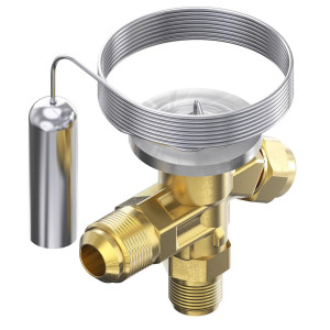 Danfoss 068Z3206 1/4 - 5.5TR Cuerpo de Valvula de Expansion, T 2, R22,R407C, 3/8x1/2 pulg, Flare Roscable, Ecualizacion Interna, Single-flow, -40 a 10C, Capacidad determinada Segun Orficio, 0608Z3466