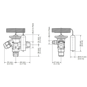 Danfoss 068Z3209 Cuerpo de Valvula de Expansion TE 2 para R22, R407C Ecualizacion Externa 3/8 x 1/2 x 1/4 Flare, Capacidad desde 1/4 a 5-1/2 tons, capacidad segun Orificio de venta separada, 068Z3238