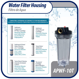 Appli Parts APWF-10T Filtro de Agua de 10 pulg color Transparente con Conector Hembra de 3/4 pulg de Bronce (No incluye el elemento filtrante) Appli Parts APWF-10T Filtro de Agua de 10 pulg color Transparente con Conector Hembra de 3/4 pulg de Bronce (No incluye el elemento filtrante)