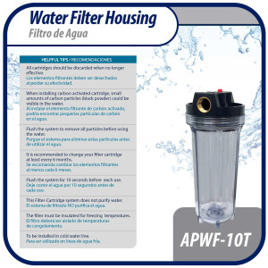 Appli Parts APWF-10T Filtro de Agua de 10 pulg color Transparente con Conector Hembra de 3/4 pulg de Bronce (No incluye el elemento filtrante) Appli Parts APWF-10T Filtro de Agua de 10 pulg color Transparente con Conector Hembra de 3/4 pulg de Bronce (No incluye el elemento filtrante)