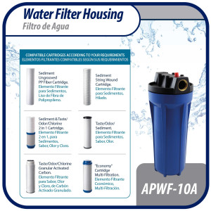 Appli Parts APWF-10A Filtro de Agua de 10 pulg color Azul con Conector Hembra de 3/4 pulg de Bronce (No incluye el elemento filtrante) Appli Parts APWF-10A Filtro de Agua de 10 pulg color Azul con Conector Hembra de 3/4 pulg de Bronce (No incluye el elemento filtrante)