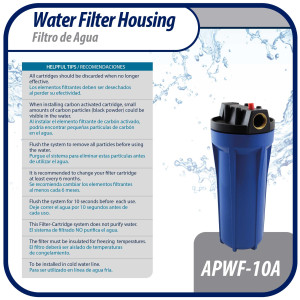 Appli Parts APWF-10A Filtro de Agua de 10 pulg color Azul con Conector Hembra de 3/4 pulg de Bronce (No incluye el elemento filtrante) Appli Parts APWF-10A Filtro de Agua de 10 pulg color Azul con Conector Hembra de 3/4 pulg de Bronce (No incluye el elemento filtrante)