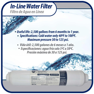 Appli Parts APWF-100 Filtro de Agua en Linea con conexion de 1/4 de pulg (Conectores no incluidos) vida util de 2500 galones o de 6 a 12 meses, para presiones entre 30 y 125 PSI Appli Parts APWF-100 Filtro de Agua en Linea con conexion de 1/4 de pulg (Conectores no incluidos) vida util de 2500 galones o de 6 a 12 meses, para presiones entre 30 y 125 PSI