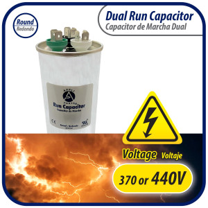 Appli Parts Condensador Capacitor de Marcha 65+10 Mfd uF (microfaradios) 370VAC o 450VAC CBB65 Universal Aire acondicionado y aplicaciones Redondo UL E476928 13.3cm Alto 5.7cm Ancho CON-65/10-450