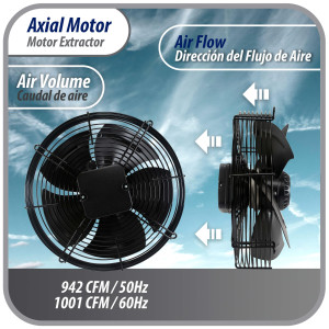 Appli Parts AXF-300 Extractor Axial 300 mm (11-3/4 pulg) 220 V, 1 ph, 50-60 Hz, 115W 1600 rpm, Rango Temperatura -30 C a 60 C, incluye aspa y base tipo jaula