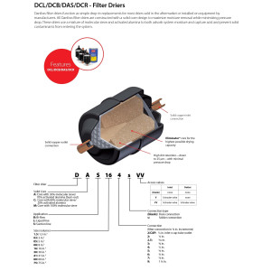 Danfoss 023Z8056 DCL 032SXL/2.8MM Filtro Secador Entrada 1/4 pulg ODF Salida 2.8mm Soldable Unidireccional 