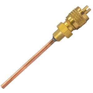 Appli Parts Valvula de acceso de 1/4 SAE x 1/8 pulg OD x con vastago de cobre de 5cm de largo con nucleo y tapa de laton con removedor de nucleo y empacadura APVS-14182 Appli Parts Valvula de acceso de 1/4 SAE x 1/8 pulg OD x con vastago de cobre de 5cm de largo con nucleo y tapa de laton con removedor de nucleo y empacadura APVS-14182
