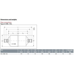 Danfoss 023Z5029 Filtro Secador 3/8pulg linea de Liquido para sistemas de aire acondicionado y refrigeracion DCL 163S Soldable 3.15-5tons Unidireccional 14.8cm Largo 8cm Ancho