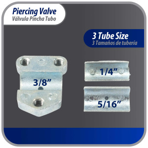 Appli Parts APT-PV110 Valvula perforadora 1/4, 5/16 o 3/8 pulg, tipo bala con adaptadores y sello para sistemas de refrigeracion con puerto de servicio SAE de 1/4 pulg Appli Parts APT-PV110 Valvula perforadora 1/4, 5/16 o 3/8 pulg, tipo bala con adaptadores y sello para sistemas de refrigeracion con puerto de servicio SAE de 1/4 pulg