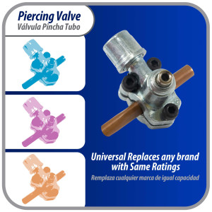 Appli Parts APT-PV110 Valvula perforadora 1/4, 5/16 o 3/8 pulg, tipo bala con adaptadores y sello para sistemas de refrigeracion con puerto de servicio SAE de 1/4 pulg Appli Parts APT-PV110 Valvula perforadora 1/4, 5/16 o 3/8 pulg, tipo bala con adaptadores y sello para sistemas de refrigeracion con puerto de servicio SAE de 1/4 pulg