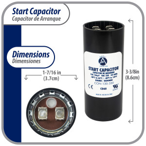 Appli Parts CON-130-330 Capacitor de Arranque 130-156 MFD (microfaradios) uF, 330 VAC. Universal para Motores Electricos, condensador de arranque de 3.7 cm de Diametro, 8.6 cm de Alto