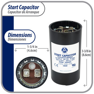 Appli Parts Condensador Capacitor Arranque 300-360 Mfd (microfaradios) uF 250 VAC remplazo universal para motores electricos de distintas aplicaciones 4.6cm Diametro 8.6cm Alto CON-300-250
 Appli Parts Condensador Capacitor Arranque 300-360 Mfd (microfaradios) uF 250 VAC remplazo universal para motores electricos de distintas aplicaciones 4.6cm Diametro 8.6cm Alto CON-300-250