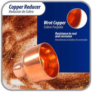 Appli Parts AP-R218078 Reductor de Cobre de 2-1/8x7/8 pulg Conexiones CxC soldadas para aplicaciones de refrigeracion, aire acondicionado y plomeria Tuberia de cobre ACR y Tipo L