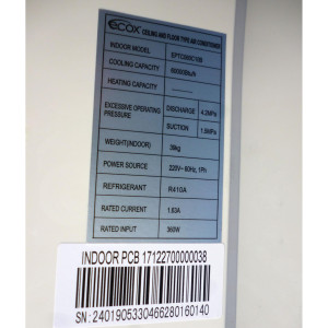 Consola Piso-Techo 60.000btu R22/R410 230v/60hz/1ph Ecox Eptc060c10b Consola Piso-Techo 60.000btu R22/R410 230v/60hz/1ph Ecox Eptc060c10b