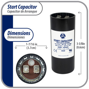 Appli Parts Condensador Capacitor Arranque 145-175 Mfd (microfaradios) uF 330 VAC remplazo universal para motores electricos de distintas aplicaciones 3.7cm Diametro 8.6cm Alto CON-145-330
 Appli Parts Condensador Capacitor Arranque 145-175 Mfd (microfaradios) uF 330 VAC remplazo universal para motores electricos de distintas aplicaciones 3.7cm Diametro 8.6cm Alto CON-145-330