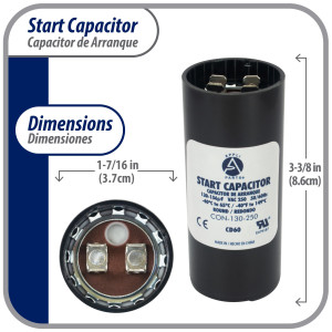 Appli Parts CON-130-250 Capacitor de Arranque 130-156 MFD (microfaradios) uF, 250 VAC. Universal para Motores Electricos, condensador de arranque de 3.7 cm de Diametro, 8.6 cm de Alto