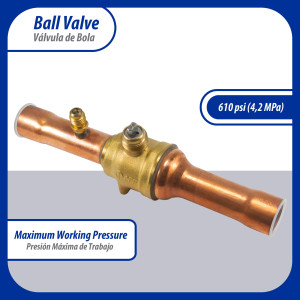 Appli Parts APBV-078 Valvula de Cierre 7/8 pulg tipo Bola de conexion soldable con puerto de servicio SAE de 1/4 de pulg presion maxima de trabajo 610 psi temperaturas de -30 C a 120 C longitud total 200 mm Appli Parts APBV-078 Valvula de Cierre 7/8 pulg tipo Bola de conexion soldable con puerto de servicio SAE de 1/4 de pulg presion maxima de trabajo 610 psi temperaturas de -30 C a 120 C longitud total 200 mm